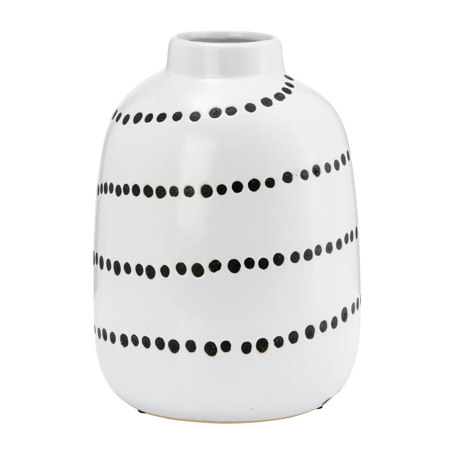 Cer, 9"h Spiral Dot Flower Vase, White/black