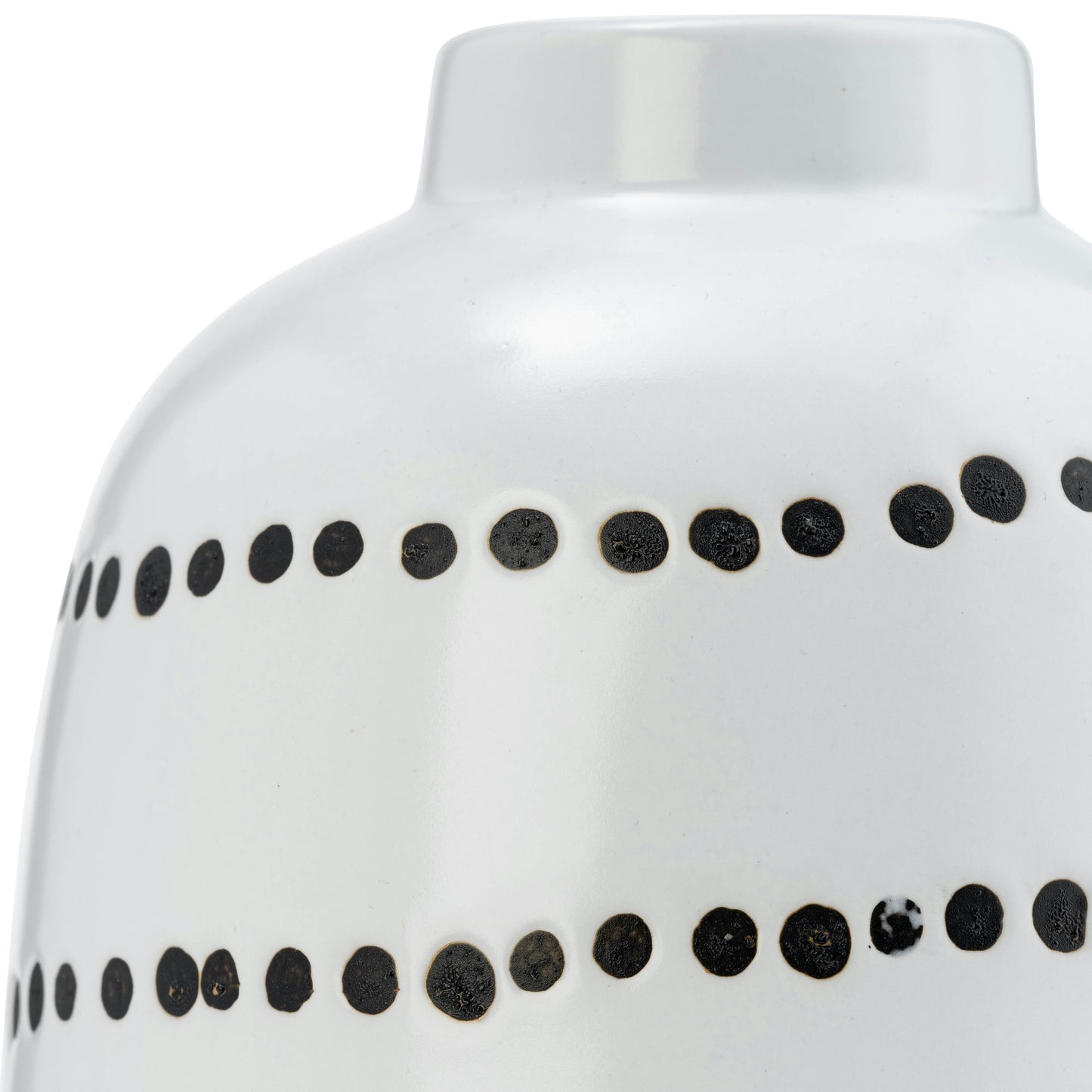 Cer, 9"h Spiral Dot Flower Vase, White/black