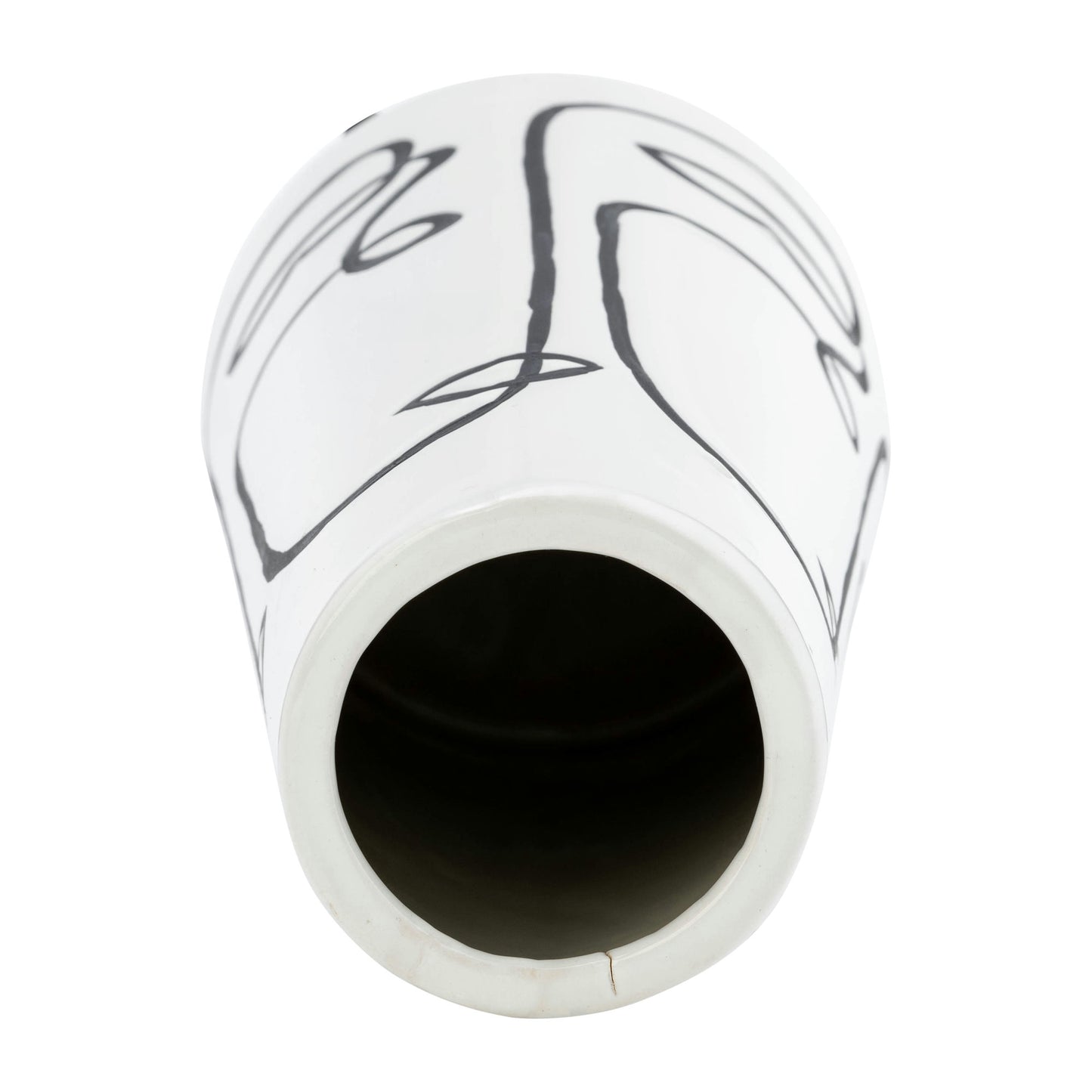 Cer, 11"h Geo Funny Face Flower Vase, Wht/blk