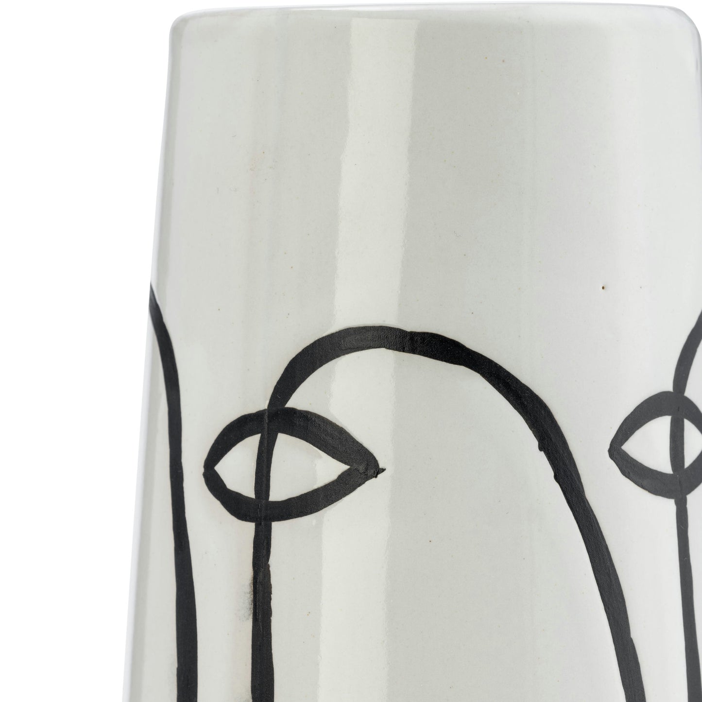 Cer, 11"h Geo Funny Face Flower Vase, Wht/blk