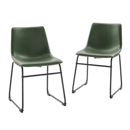 18" Contemporary Metal-Leg Faux Leather Dining Chair, Set of 2 - Green