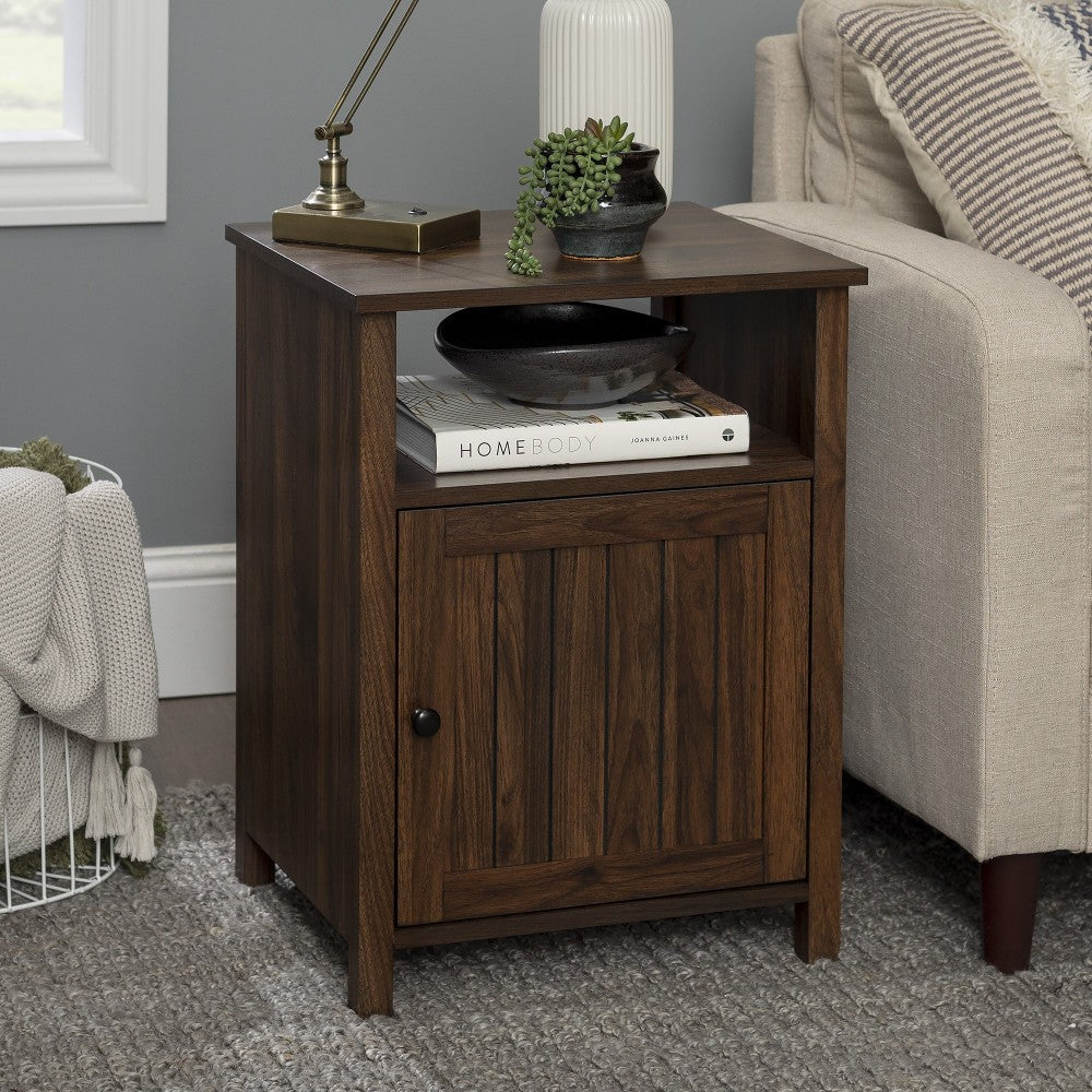 18" Grooved Door Farmhouse Nightstand - Dark Walnut