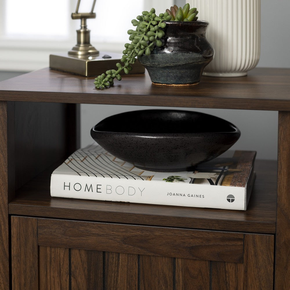 18" Grooved Door Farmhouse Nightstand - Dark Walnut