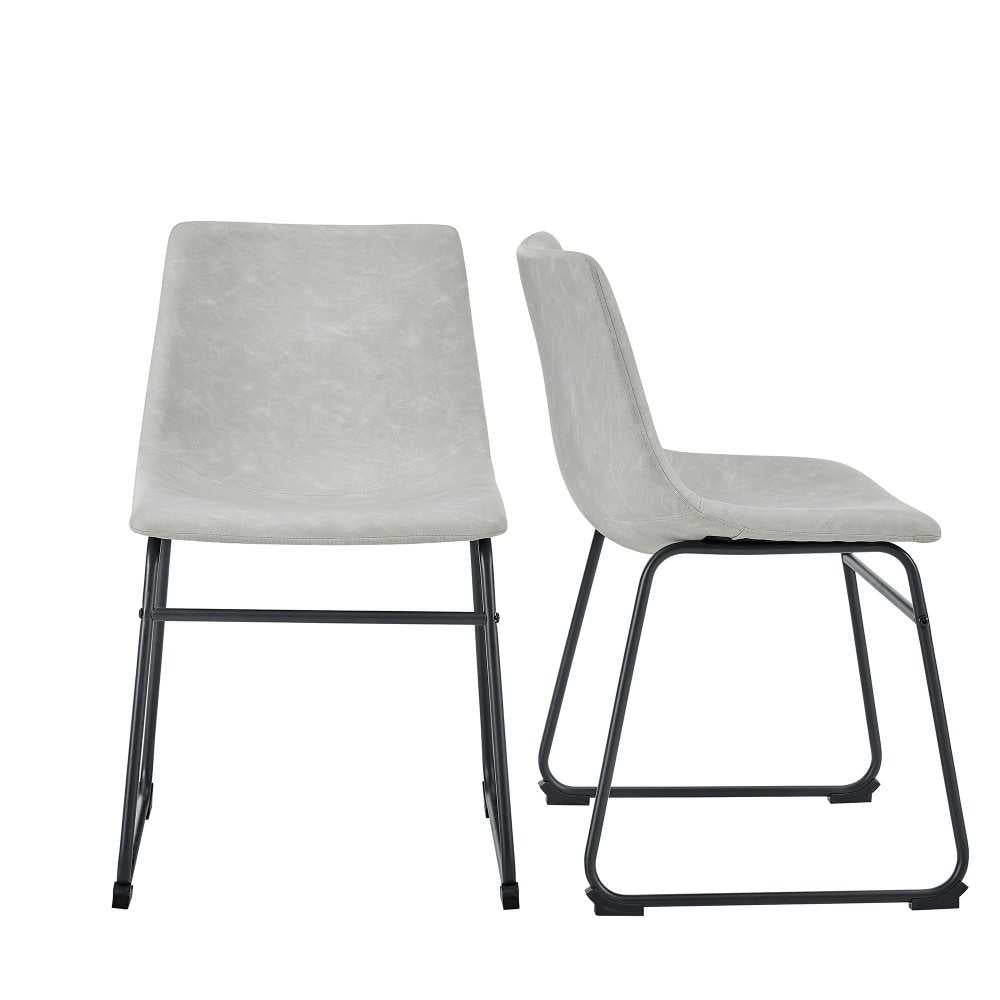 18" Industrial Faux Leather Dining Chair, Set of 2 - Gray