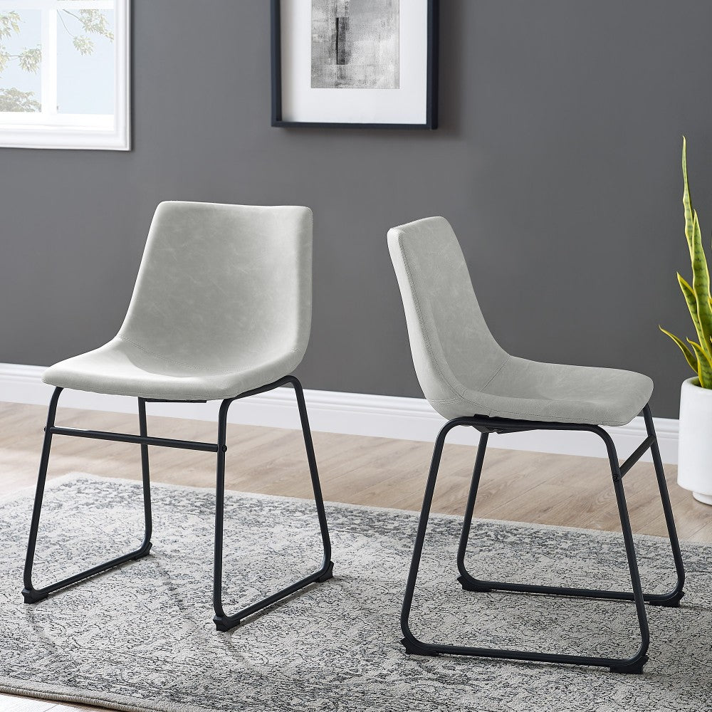 18" Industrial Faux Leather Dining Chair, Set of 2 - Gray