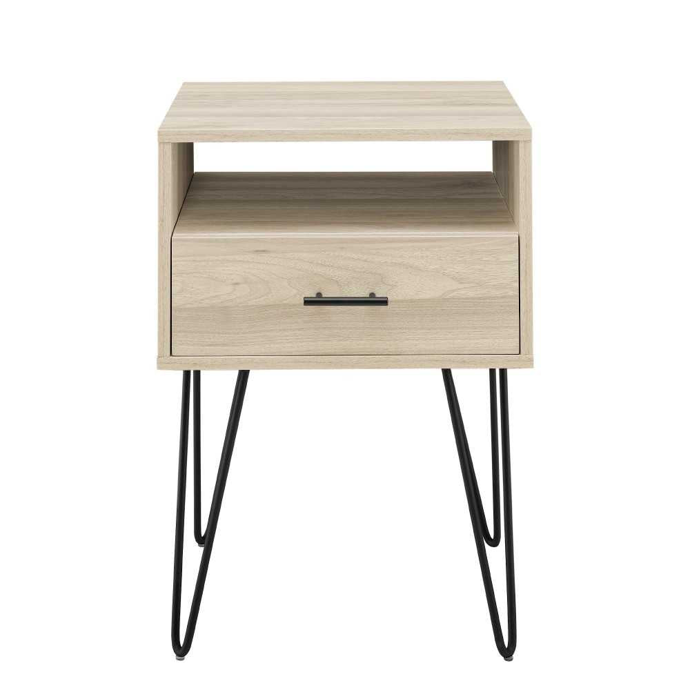 18" Modern Single Drawer Hairpin Leg Nightstand - Birch