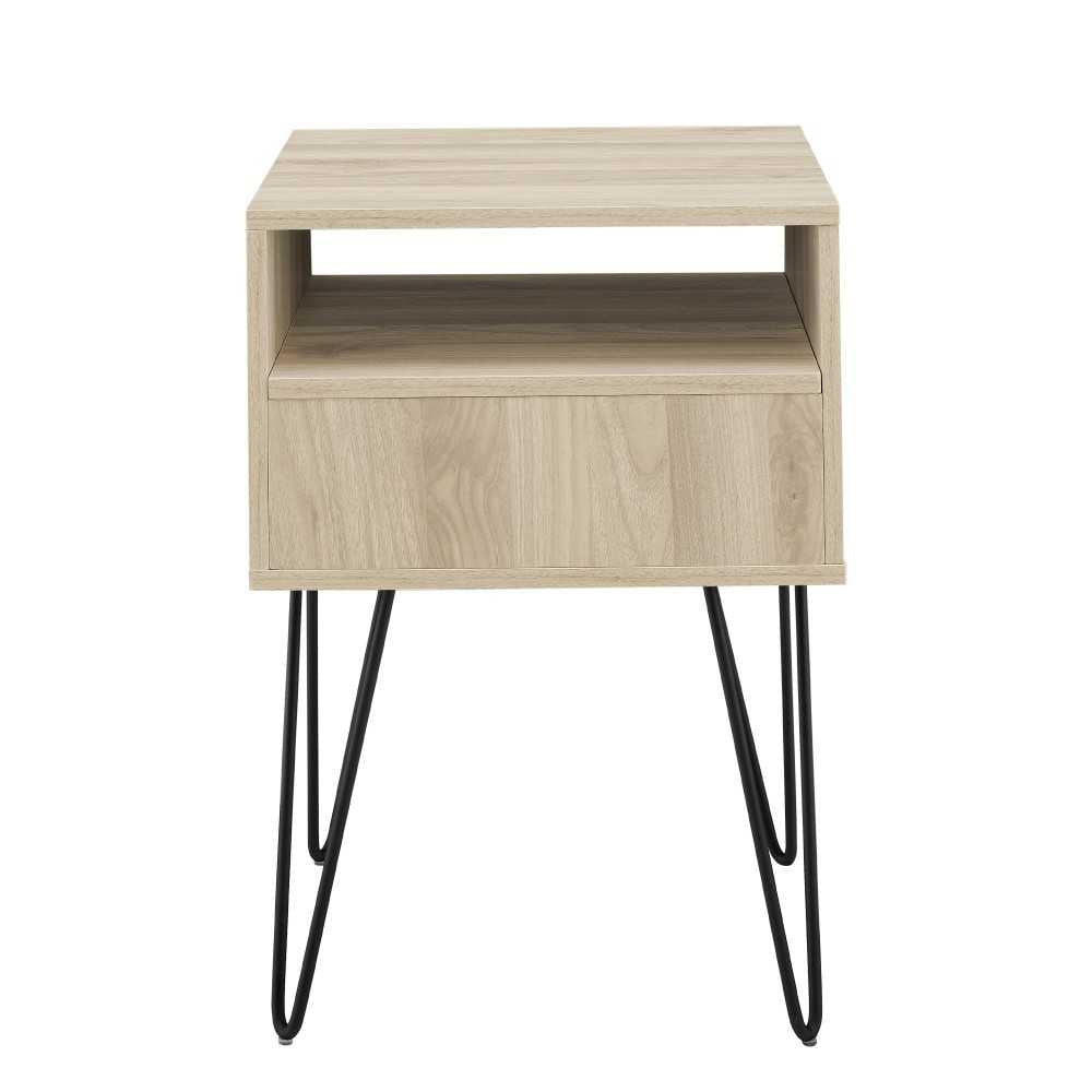 18" Modern Single Drawer Hairpin Leg Nightstand - Birch