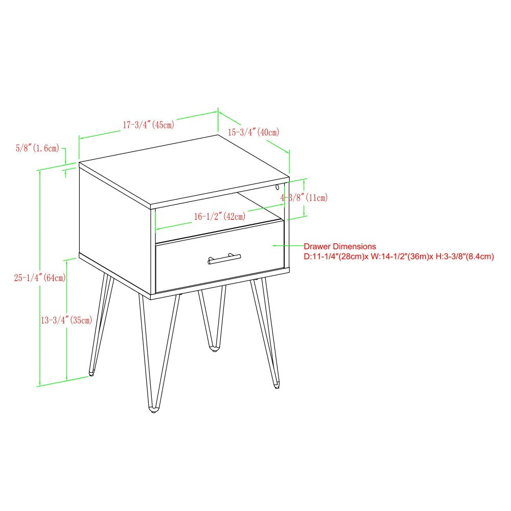 18" Modern Single Drawer Hairpin Leg Nightstand - Birch