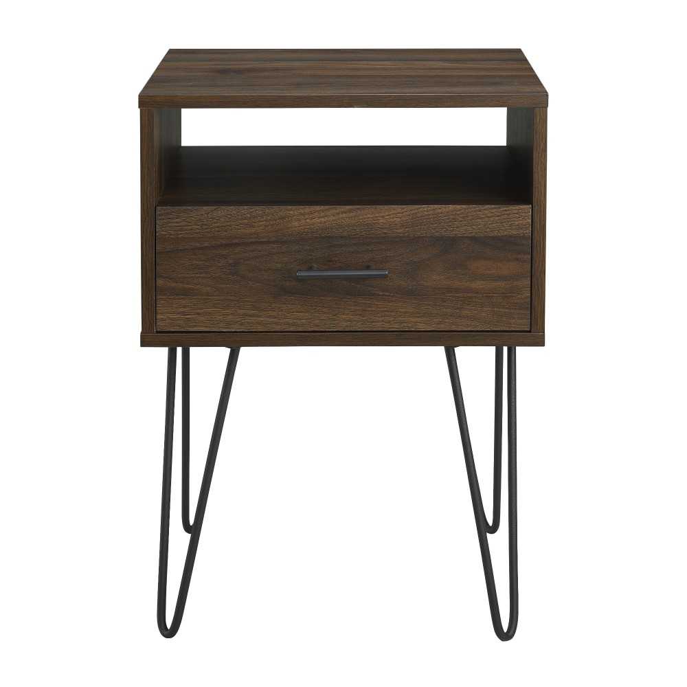 18" Modern Single Drawer Hairpin Leg Nightstand - Dark Walnut