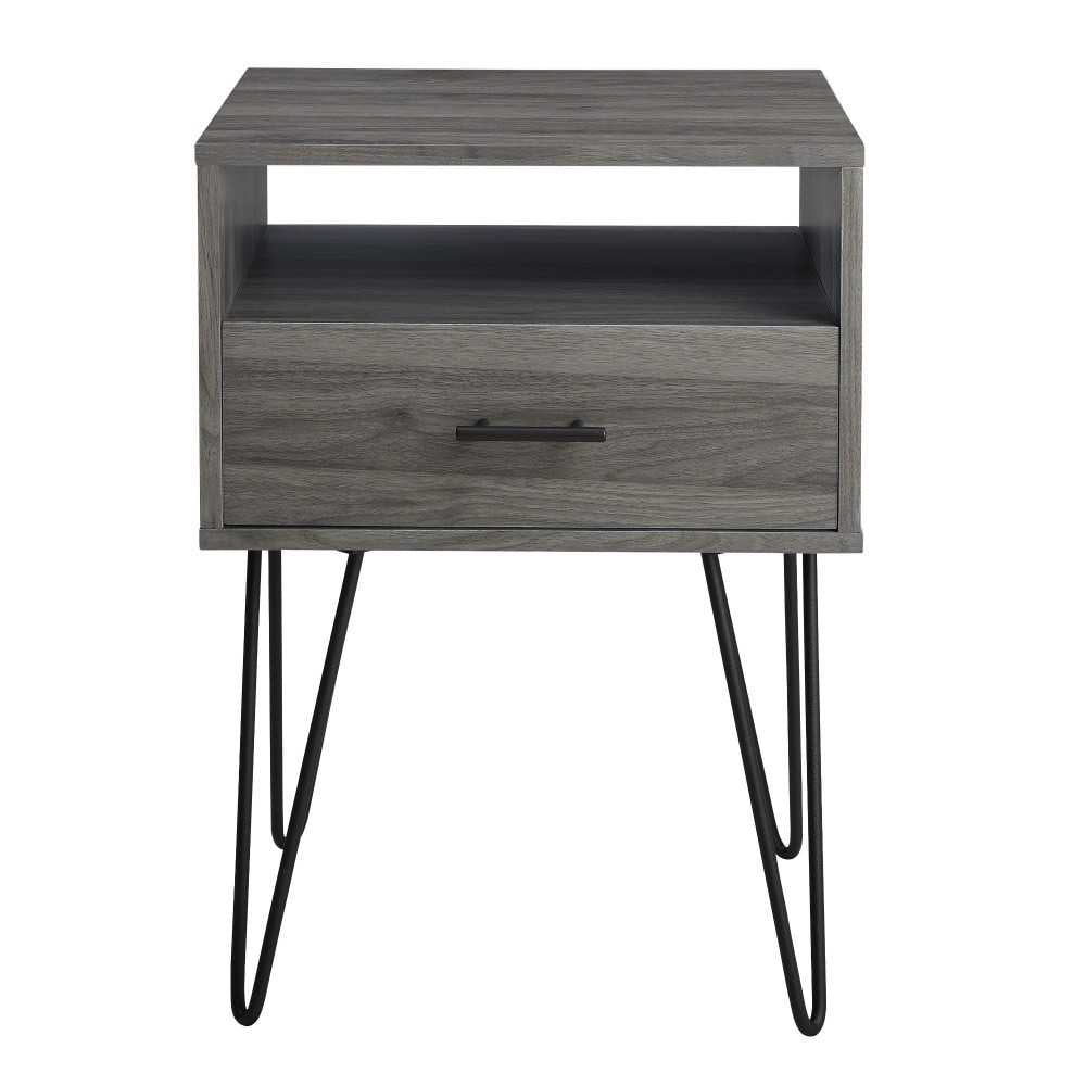 18" Modern Single Drawer Hairpin Leg Nightstand - Slate Gray