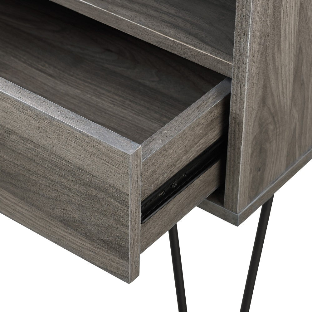 18" Modern Single Drawer Hairpin Leg Nightstand - Slate Gray