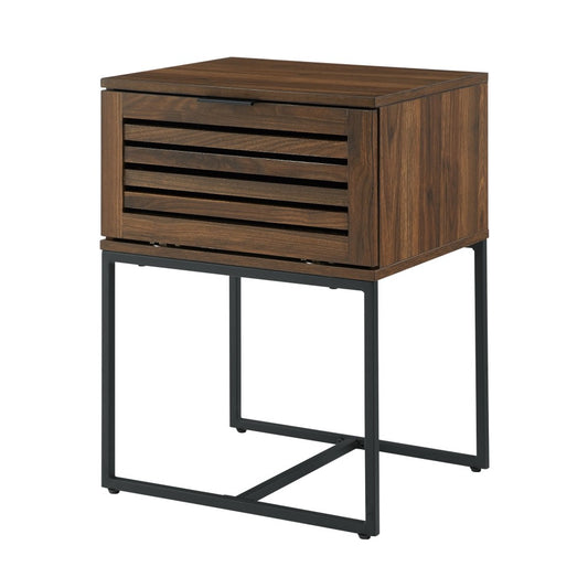 18" Slat-Door Modern Industrial Nightstand - Dark Walnut