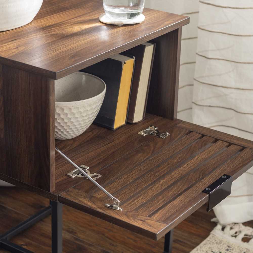 18" Slat-Door Modern Industrial Nightstand - Dark Walnut