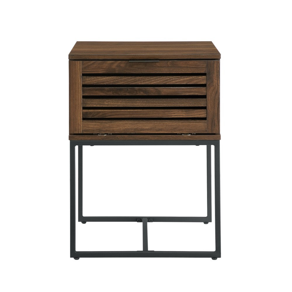 18" Slat-Door Modern Industrial Nightstand - Dark Walnut