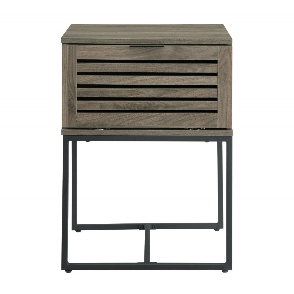 18" Slat-Door Modern Industrial Nightstand - English Oak