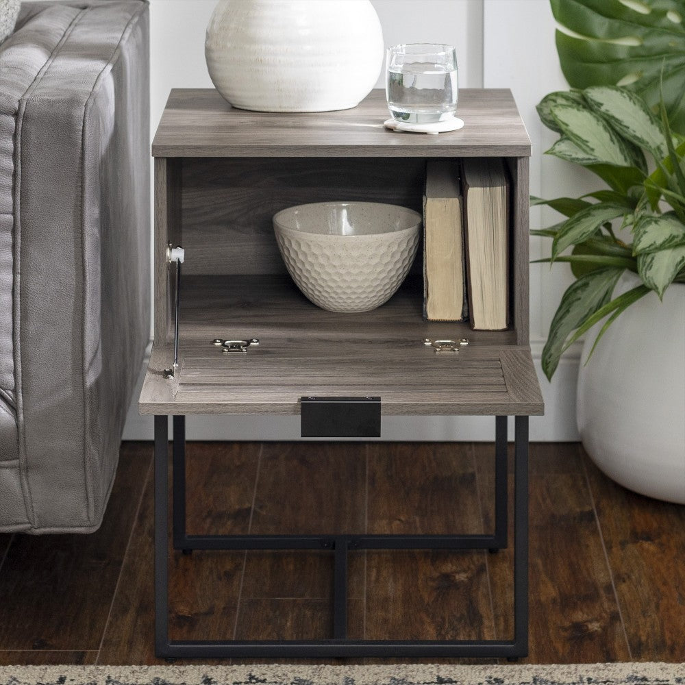 18" Slat-Door Modern Industrial Nightstand - English Oak