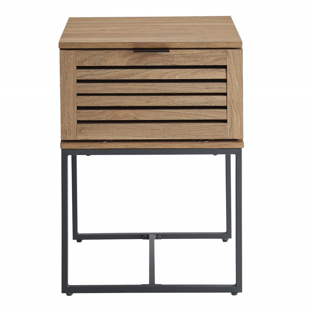 18" Slat-Door Modern Industrial Nightstand - Slate Gray