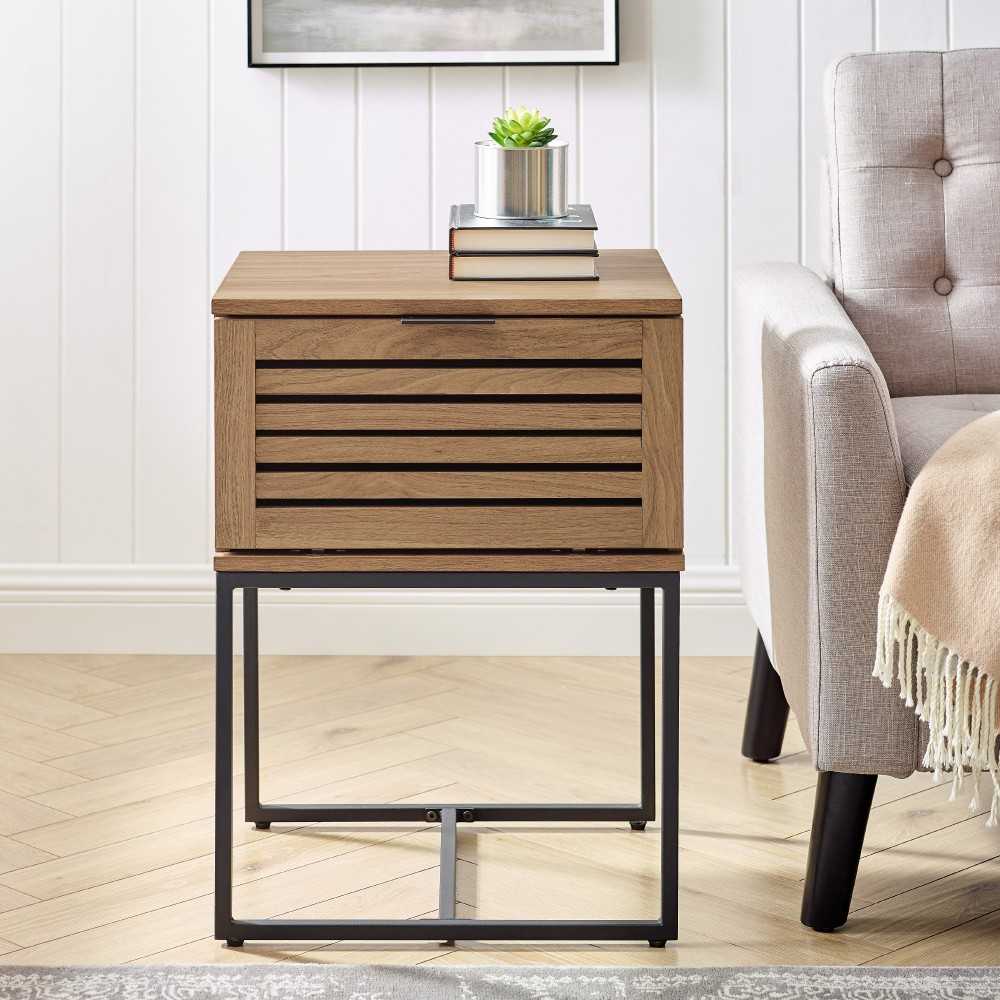 18" Slat-Door Modern Industrial Nightstand - Slate Gray