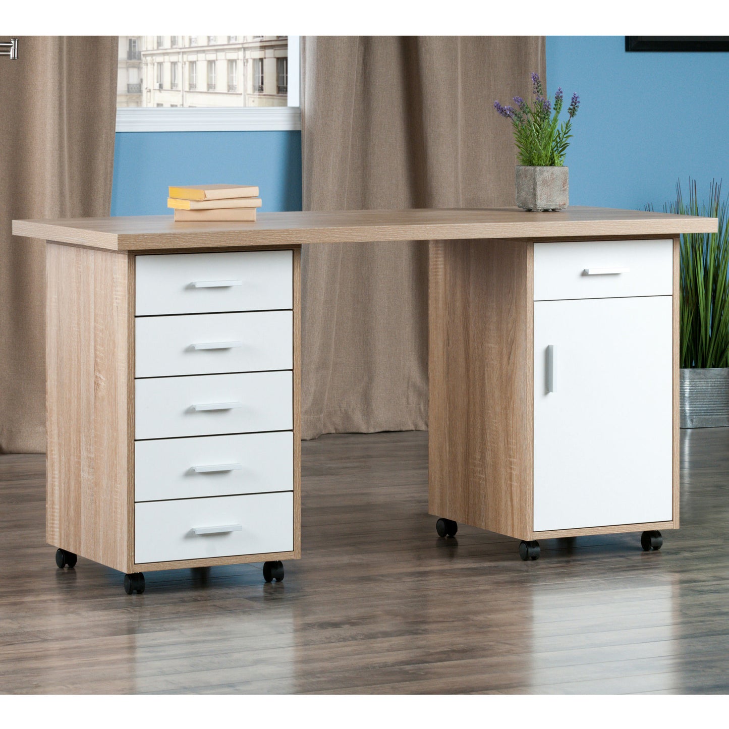 Kenner Table & Storage Cabinet, 1-Drawer, Reclaimed Wood and White