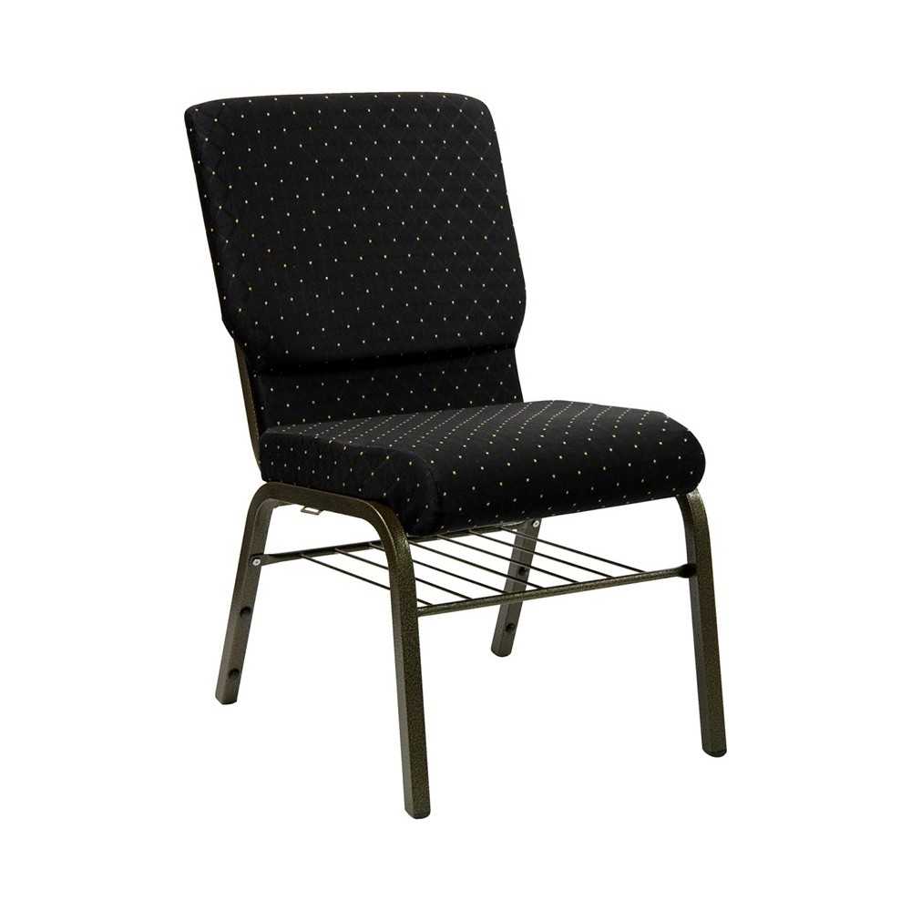 18.5''W Church Chair in Black Dot Patterned Fabric with Book Rack - Gold Vein Frame