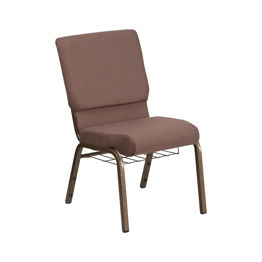 18.5''W Church Chair in Brown Dot Fabric with Book Rack - Gold Vein Frame
