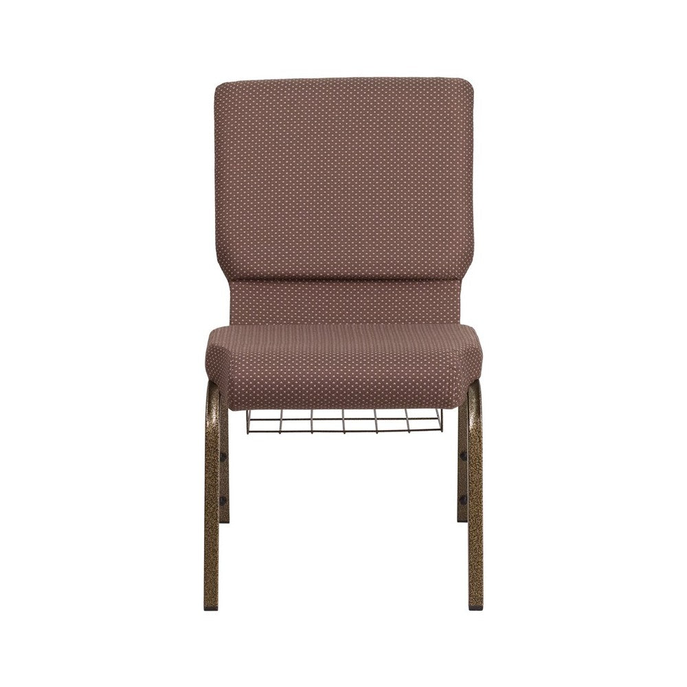 18.5''W Church Chair in Brown Dot Fabric with Book Rack - Gold Vein Frame