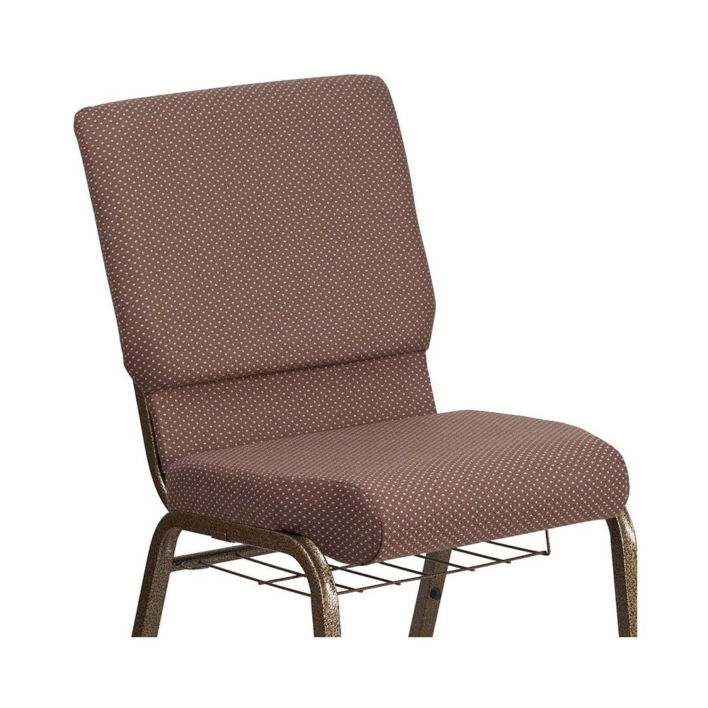 18.5''W Church Chair in Brown Dot Fabric with Book Rack - Gold Vein Frame