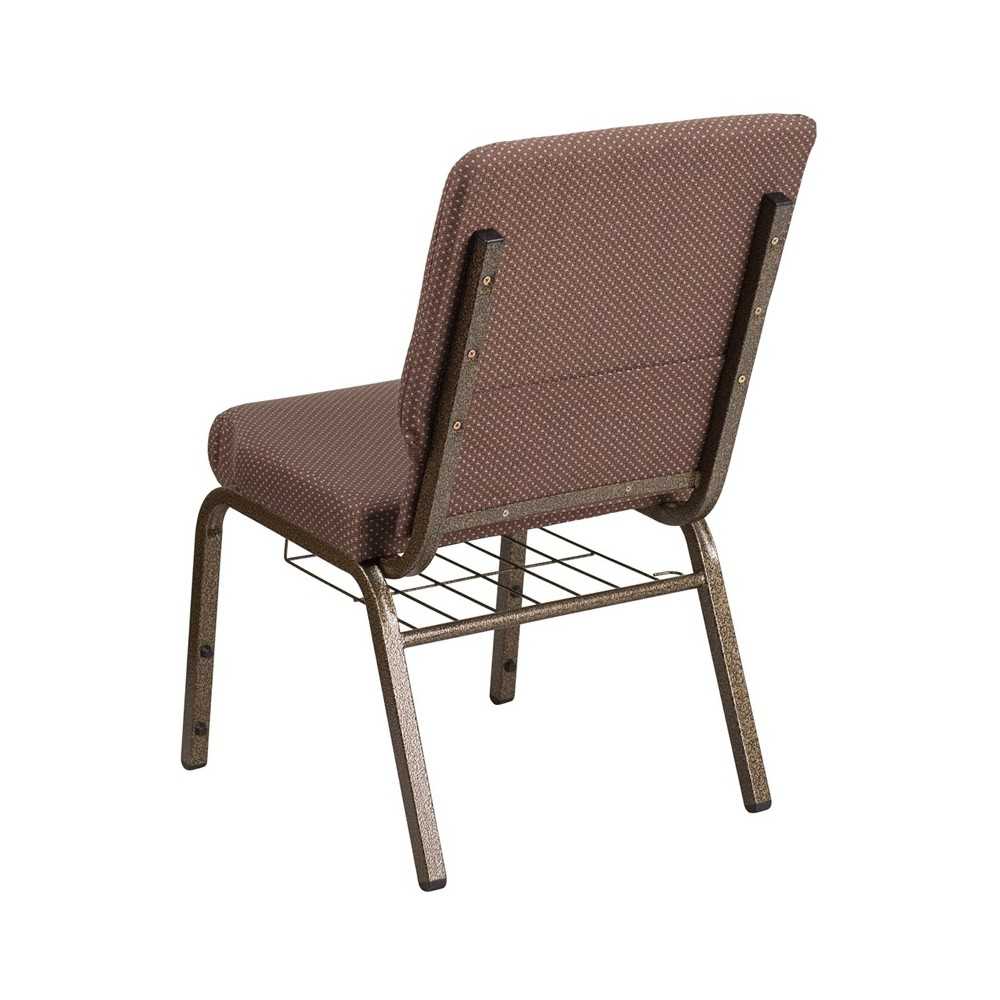 18.5''W Church Chair in Brown Dot Fabric with Book Rack - Gold Vein Frame