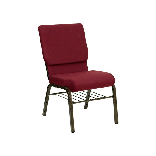 18.5''W Church Chair in Burgundy Fabric with Book Rack - Gold Vein Frame