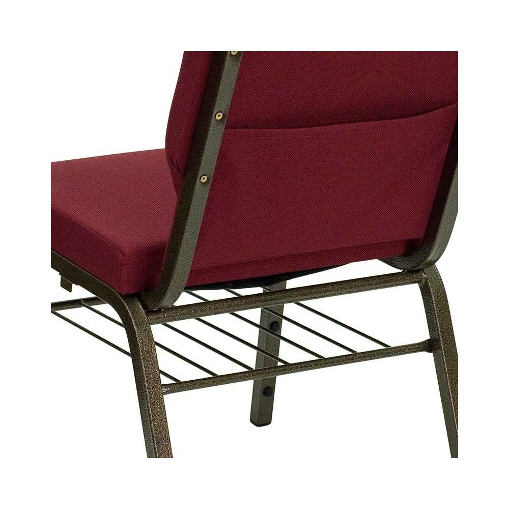 18.5''W Church Chair in Burgundy Fabric with Book Rack - Gold Vein Frame