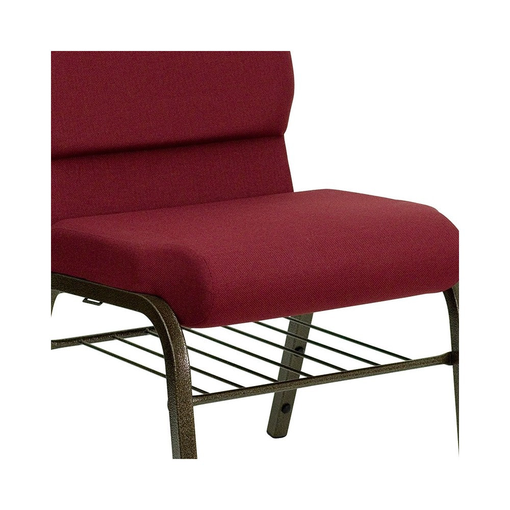 18.5''W Church Chair in Burgundy Fabric with Book Rack - Gold Vein Frame