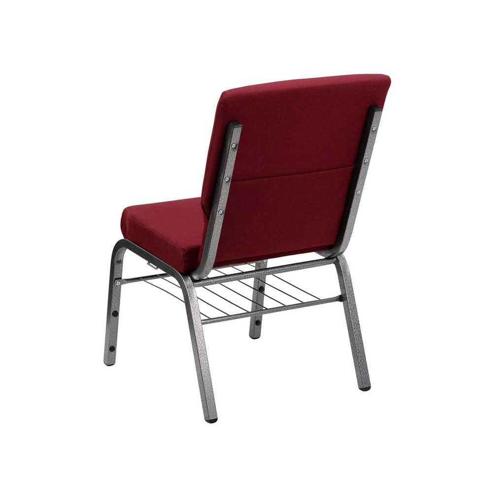 18.5''W Church Chair in Burgundy Fabric with Book Rack - Silver Vein Frame