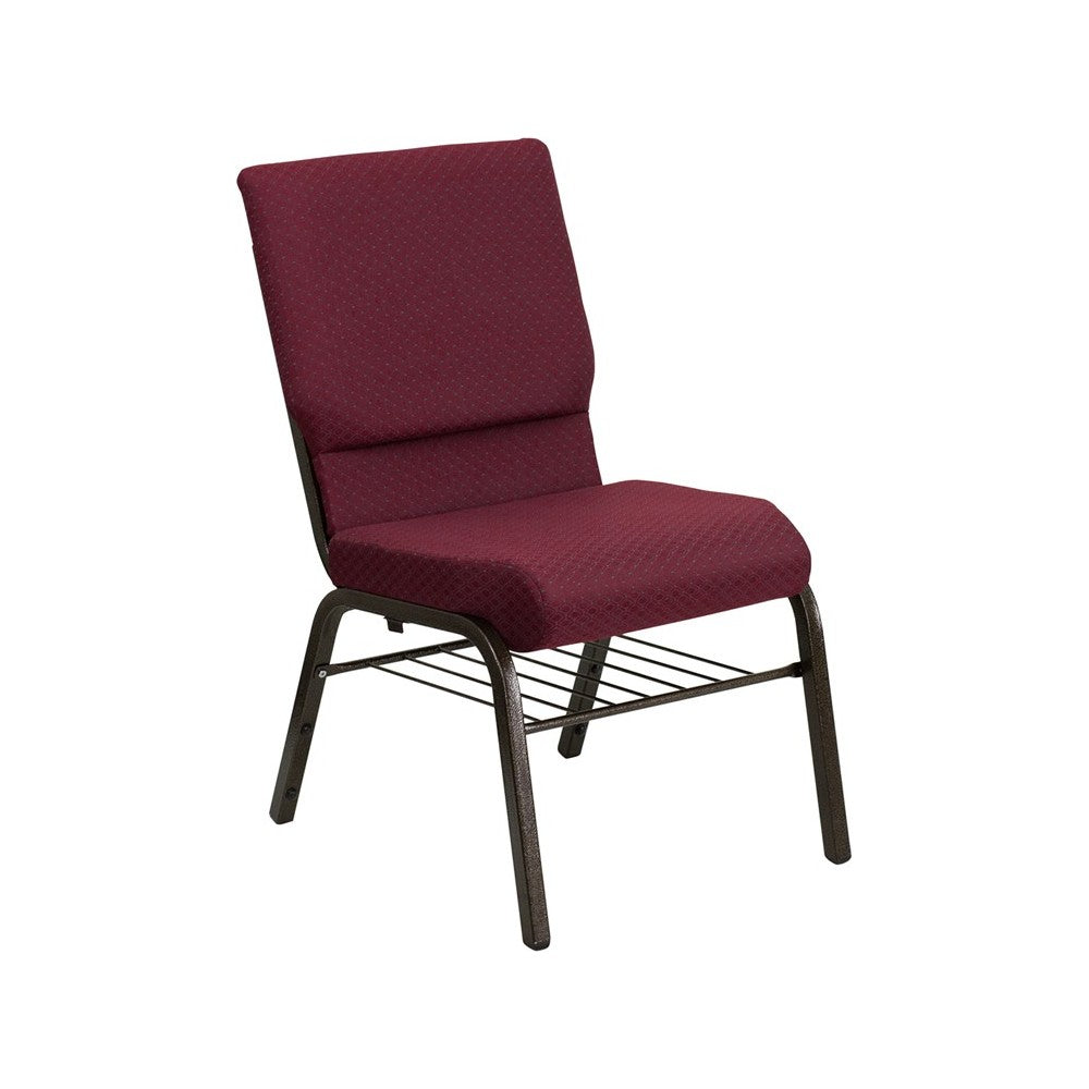 18.5''W Church Chair in Burgundy Patterned Fabric with Book Rack - Gold Vein Frame