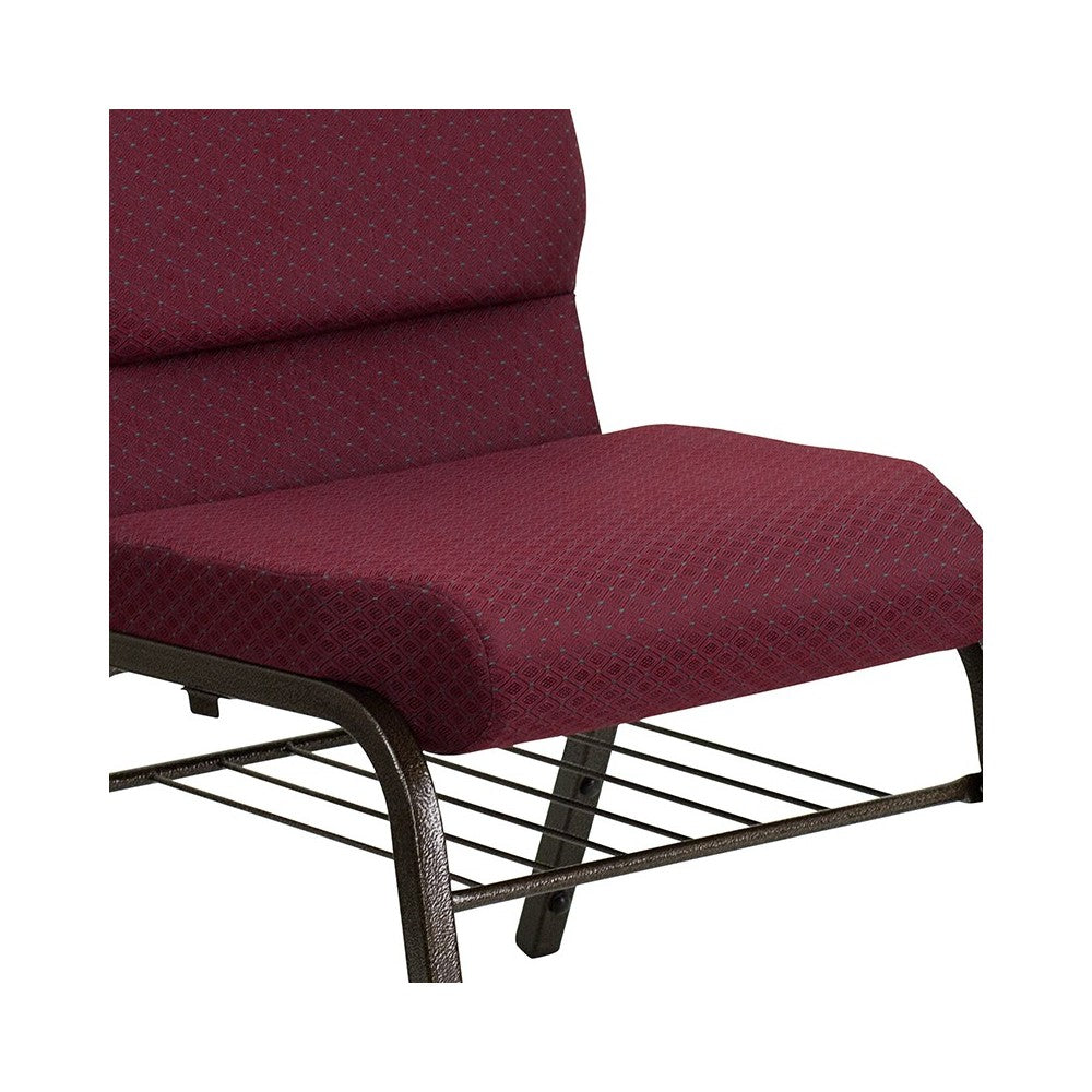 18.5''W Church Chair in Burgundy Patterned Fabric with Book Rack - Gold Vein Frame