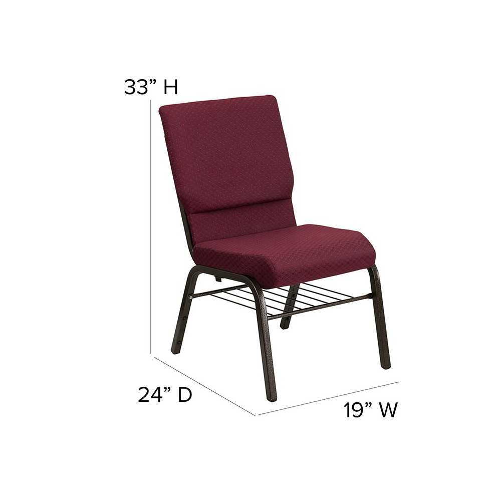 18.5''W Church Chair in Burgundy Patterned Fabric with Book Rack - Gold Vein Frame