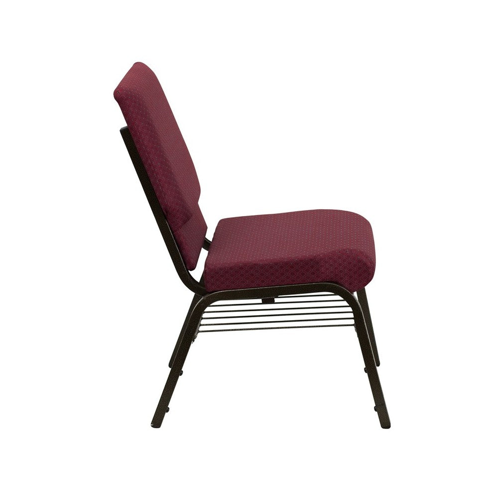 18.5''W Church Chair in Burgundy Patterned Fabric with Book Rack - Gold Vein Frame