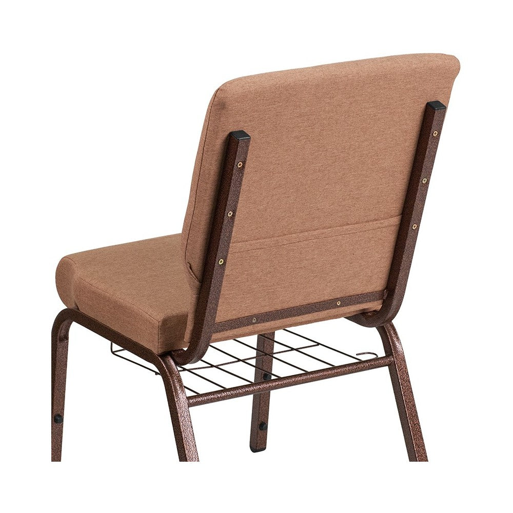 18.5''W Church Chair in Caramel Fabric with Cup Book Rack - Copper Vein Frame