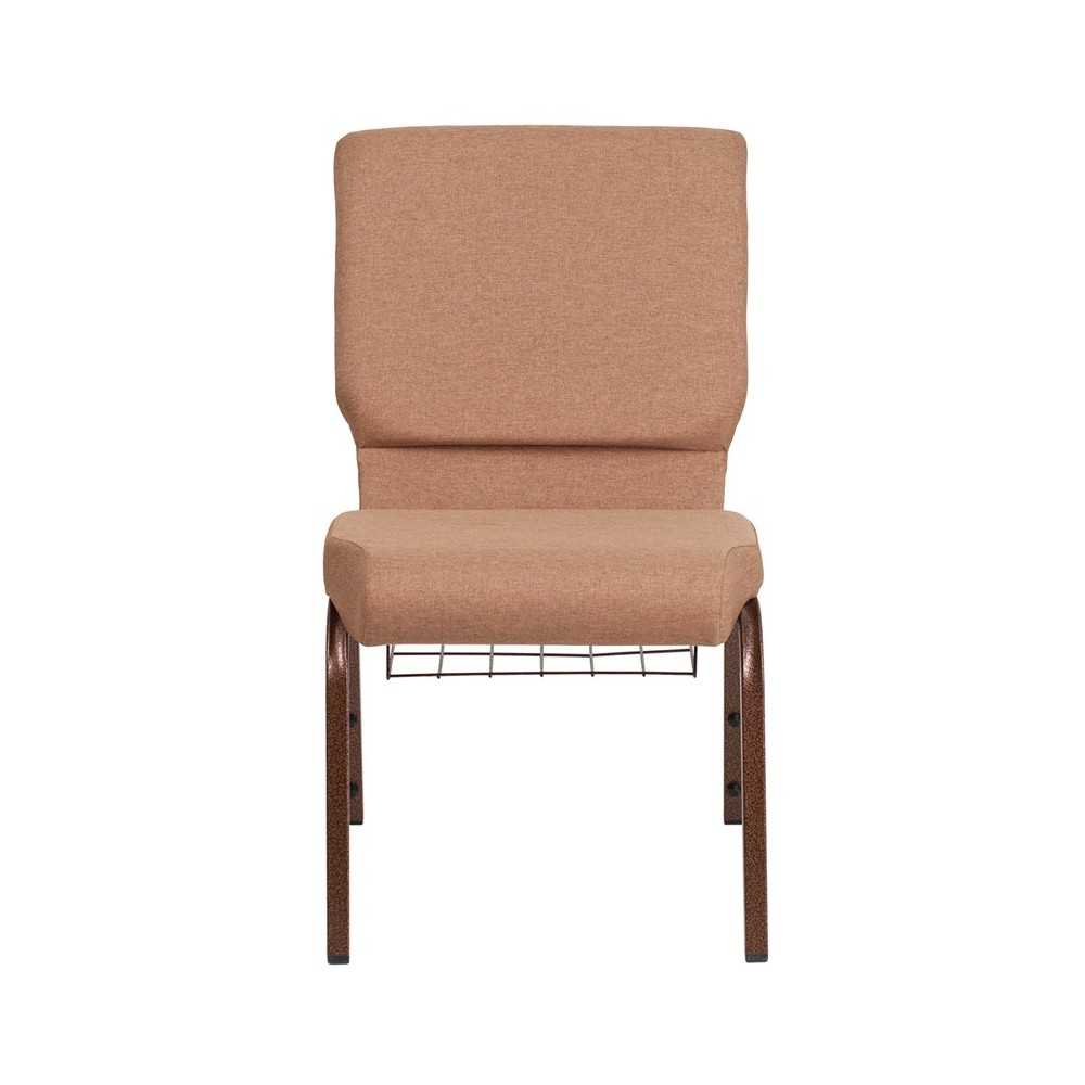 18.5''W Church Chair in Caramel Fabric with Cup Book Rack - Copper Vein Frame