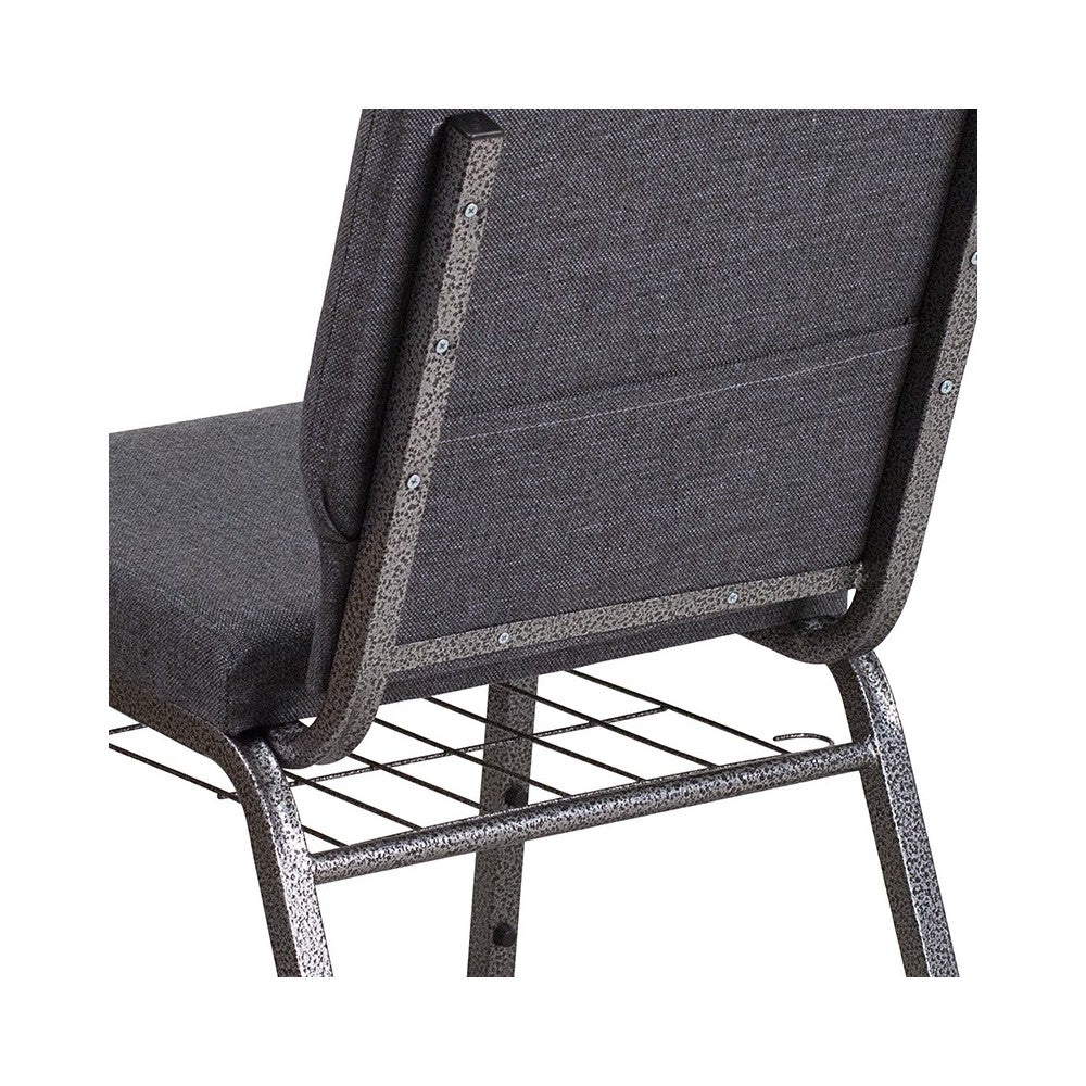 18.5''W Church Chair in Dark Gray Fabric with Book Rack - Silver Vein Frame