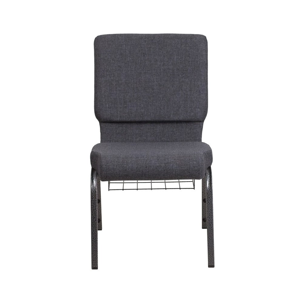 18.5''W Church Chair in Dark Gray Fabric with Book Rack - Silver Vein Frame