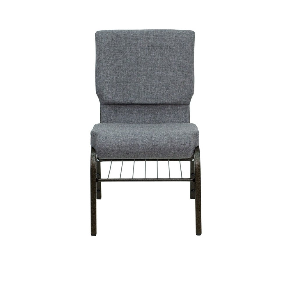 18.5''W Church Chair in Gray Fabric with Book Rack - Gold Vein Frame