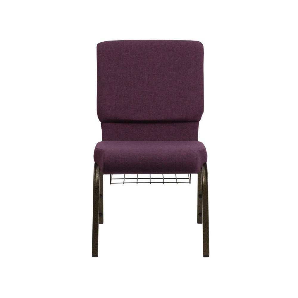 18.5''W Church Chair in Plum Fabric with Cup Book Rack - Gold Vein Frame