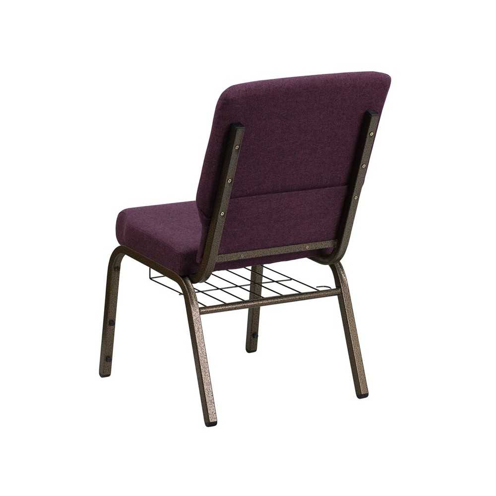 18.5''W Church Chair in Plum Fabric with Cup Book Rack - Gold Vein Frame