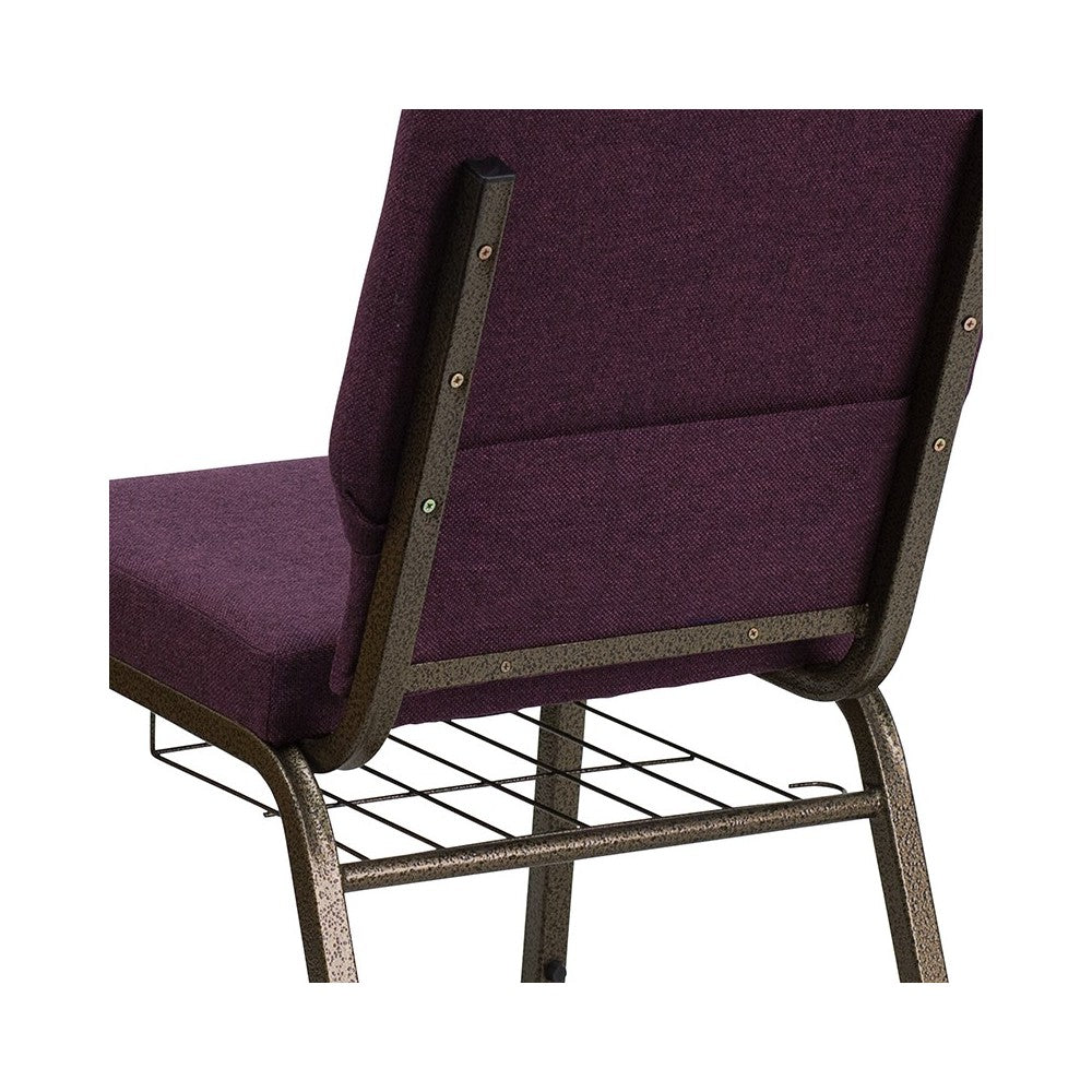 18.5''W Church Chair in Plum Fabric with Cup Book Rack - Gold Vein Frame