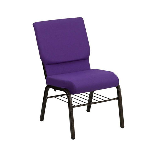 18.5''W Church Chair in Purple Fabric with Book Rack - Gold Vein Frame