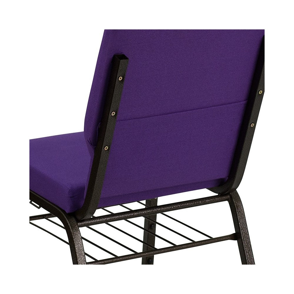 18.5''W Church Chair in Purple Fabric with Book Rack - Gold Vein Frame