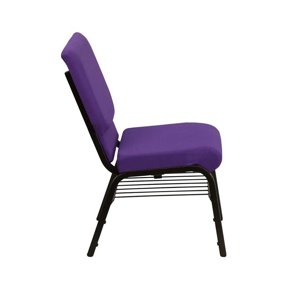 18.5''W Church Chair in Purple Fabric with Book Rack - Gold Vein Frame