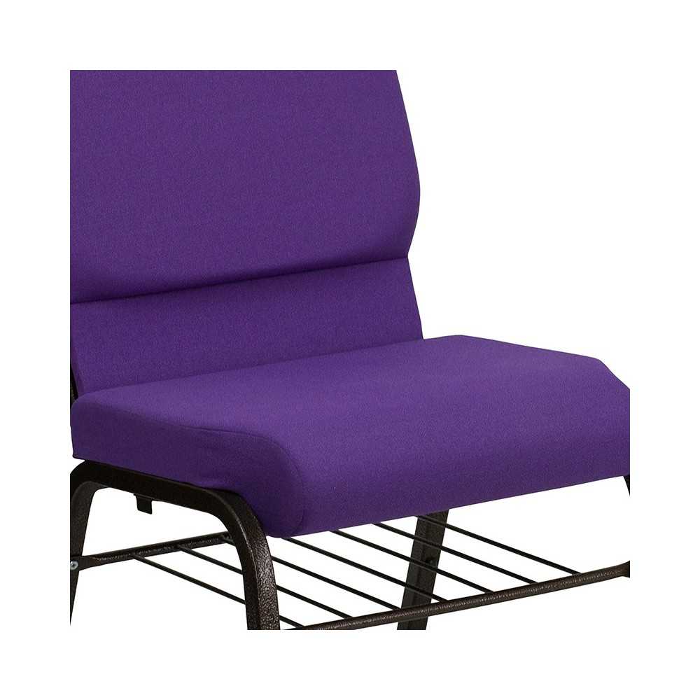 18.5''W Church Chair in Purple Fabric with Book Rack - Gold Vein Frame