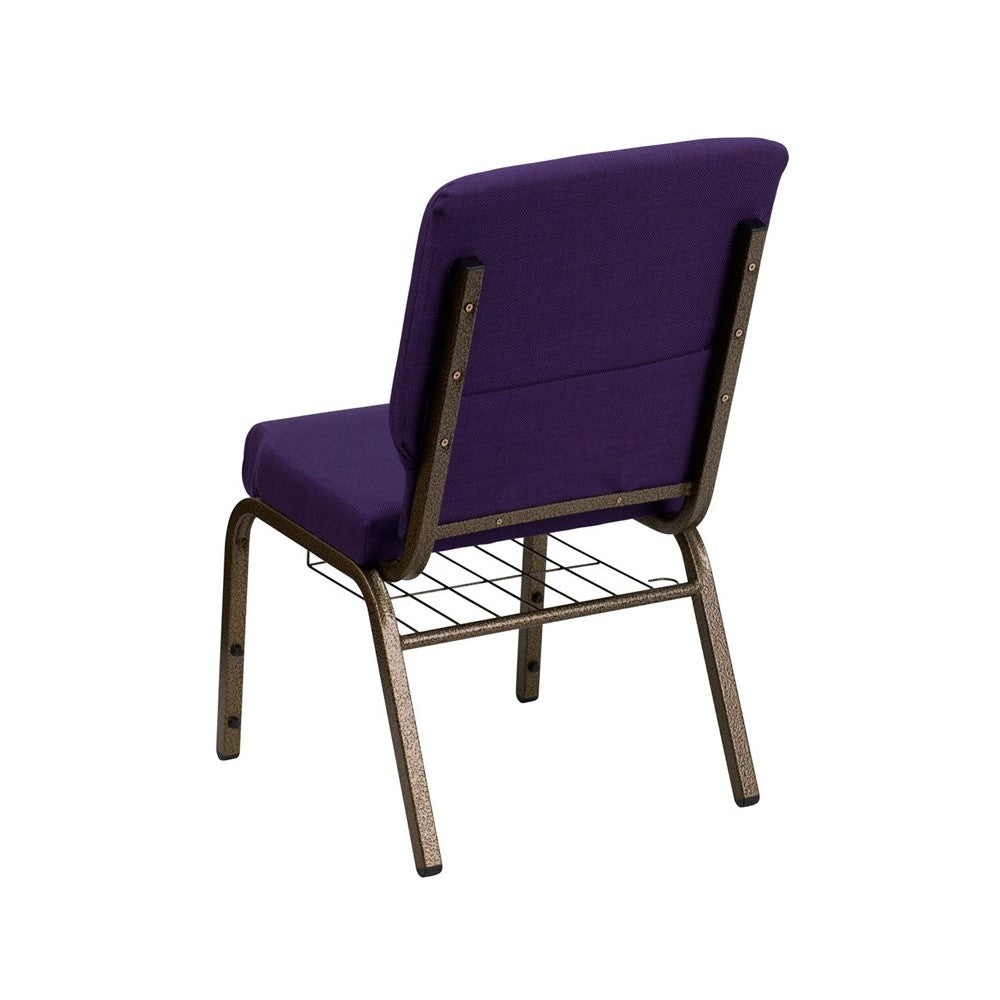 18.5''W Church Chair in Royal Purple Fabric with Cup Book Rack - Gold Vein Frame