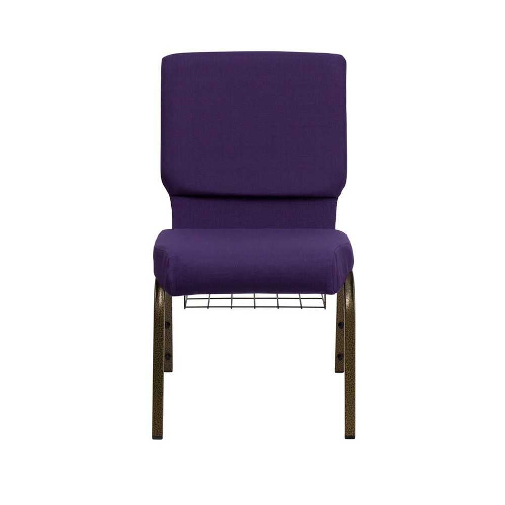 18.5''W Church Chair in Royal Purple Fabric with Cup Book Rack - Gold Vein Frame
